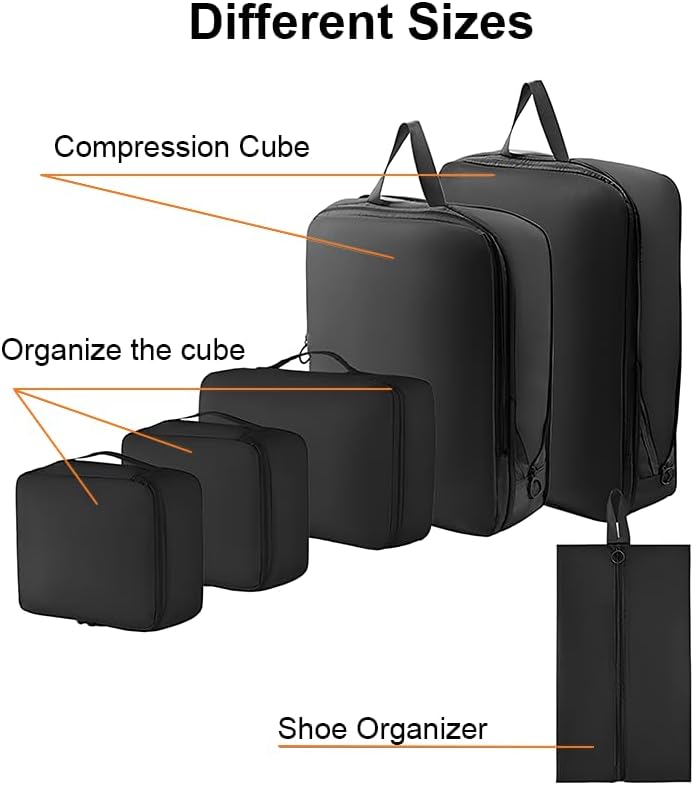 Miniatura 2 de 6 Set Compression Packing Cubes for Travel, Compressible, Lightweight, Space-Saving Luggage Organizer Bags for Organizing Clothes Shoes, Travel