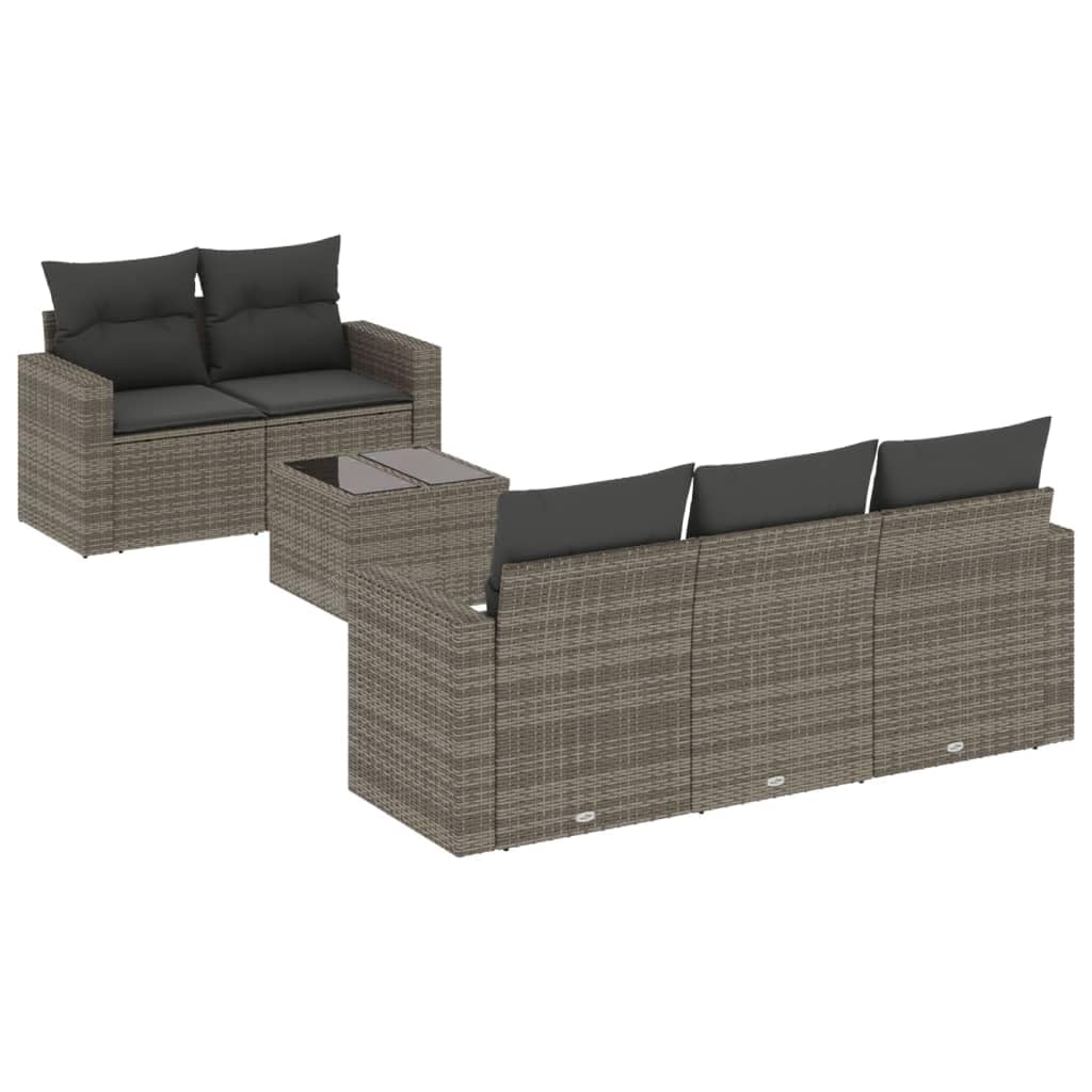 Salon de jardin en résine tressée grise avec coussins confortables et modulables 6 pcs