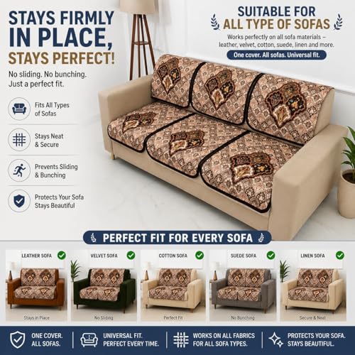 Image of Homerz Premium 'Maharaja Paradise Series' Sofa Cover | Net Fabric Sofa Cover | Washable, Anti-Dust Backed & Wrinkle Resistant Cover (Noor Mahal, 3 Seater, Seat Cover with Backrest)