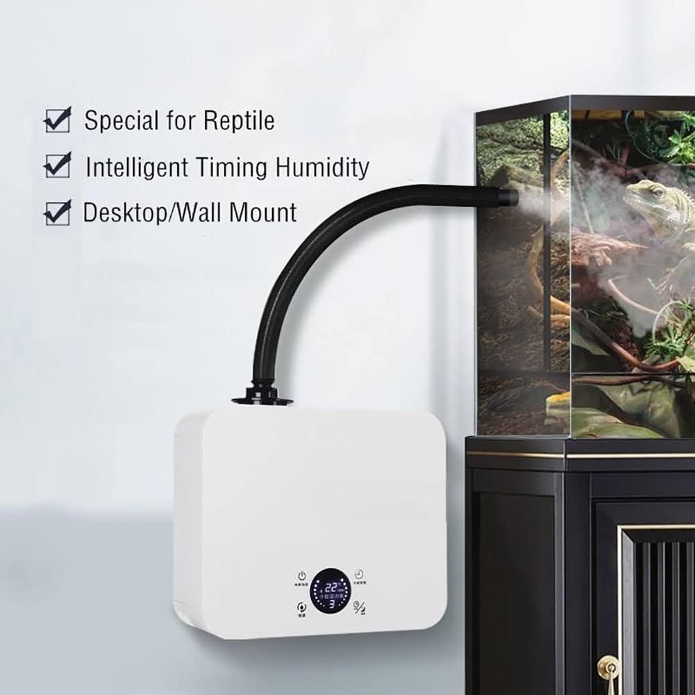 Humidificadores para reptiles, nebulizador para reptiles con modo de sincronización, montaje en pared intermitente y niebla de escritorio, tanque de agua de llenado superior de 2,5 l, para reptiles an