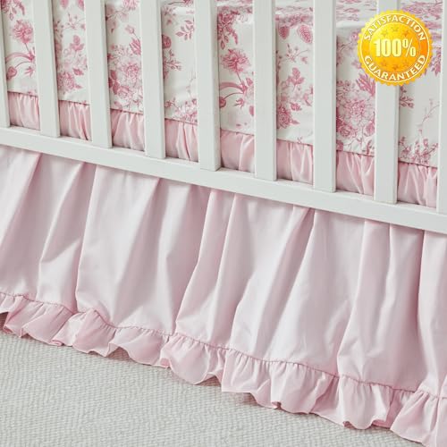 Image of Brandream Organic Crib Fitted Sheets for Baby Girls, Grandmillennial Fitted Crib Sheet for Standard Crib and Toddler Mattress Super Soft 100% Cotton Baby Sheet French Country Pink Toile Floral Print