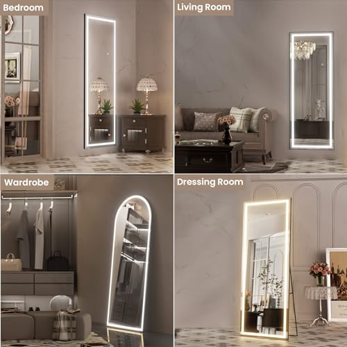Image of Pertetey 79x36 Inch LED Full Length Mirror with Lights, Black Frame Dimmable & 3 Color Modes Floor & Wall Mounted Long Mirror
