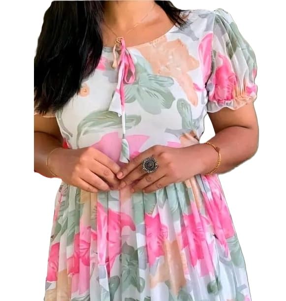 Elegant Georgette Grey Maxi Dress for Women & Girls Stylish Casual Long Gown Dress for Party Pink XL-image-12