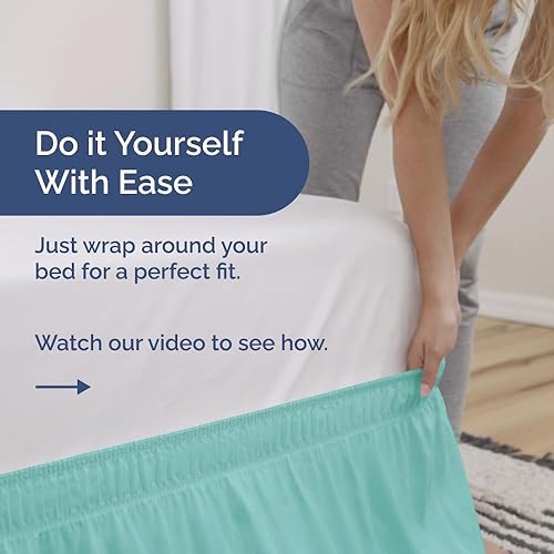 Miniatura 3 de CGK Linens - Falda de cama envolvente con volantes, color azul spa, para camas de tamaño Queen con caída de 12 pulgadas, correa elástica de fácil