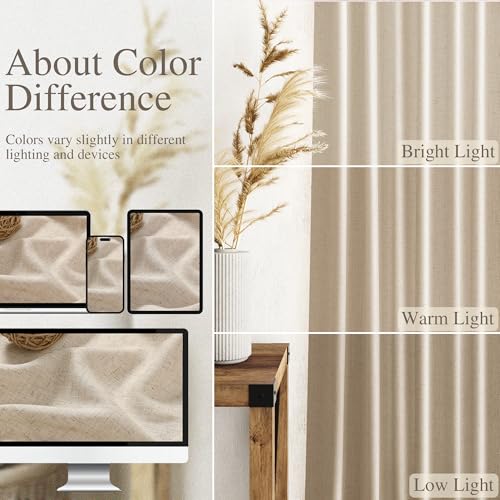 Image of Grey Flax Linen Curtains for Living Room 120 Inches Long Light Filtering Mordern Boho Sheer Curtains Back Tab and Rod Pocket Extra Long Floor to Ceiling Curtain for Bedroom Office 52x120, 2 Panels
