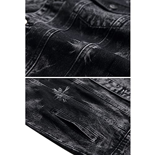 Image of RANMCC Men's Elastic Ripped Denim Jacket, Vintage Washed Frayed Trucker Coat, Lightweight Casual All Season Street Outerwear