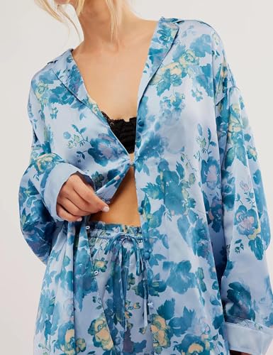 Yimoon Womens Satin Pajama Set Floral Silk Pajamas 2 Piece Cute Long Sleeve Button Down Pjs Sleepwear Lounge Set3