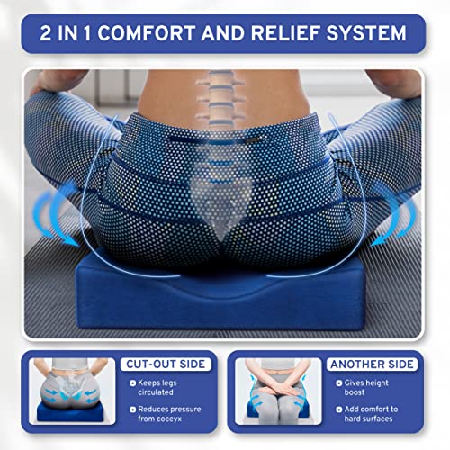 Comfysure Car Seat Wedge Pillow - Memory Foam Firm Cushion - Orthopedic Support And Pain Relief For Lower Back, Tailbone, Coccyx And Hips For Driving, Office Chairs And More (Navy) #TOP1