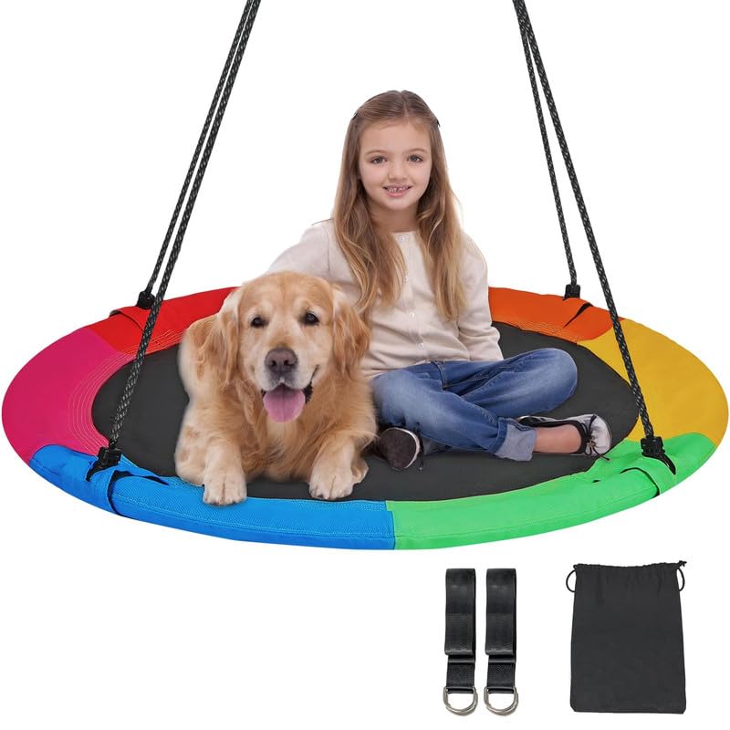 RedSwing 43" Tree Swing for Kids Outdoor, Waterproof Large Round Flying Saucer Swings for Trees and Swingset, Strong Heavy Duty for Outside Playground, 500LBS Weight Capacity, Six Colors