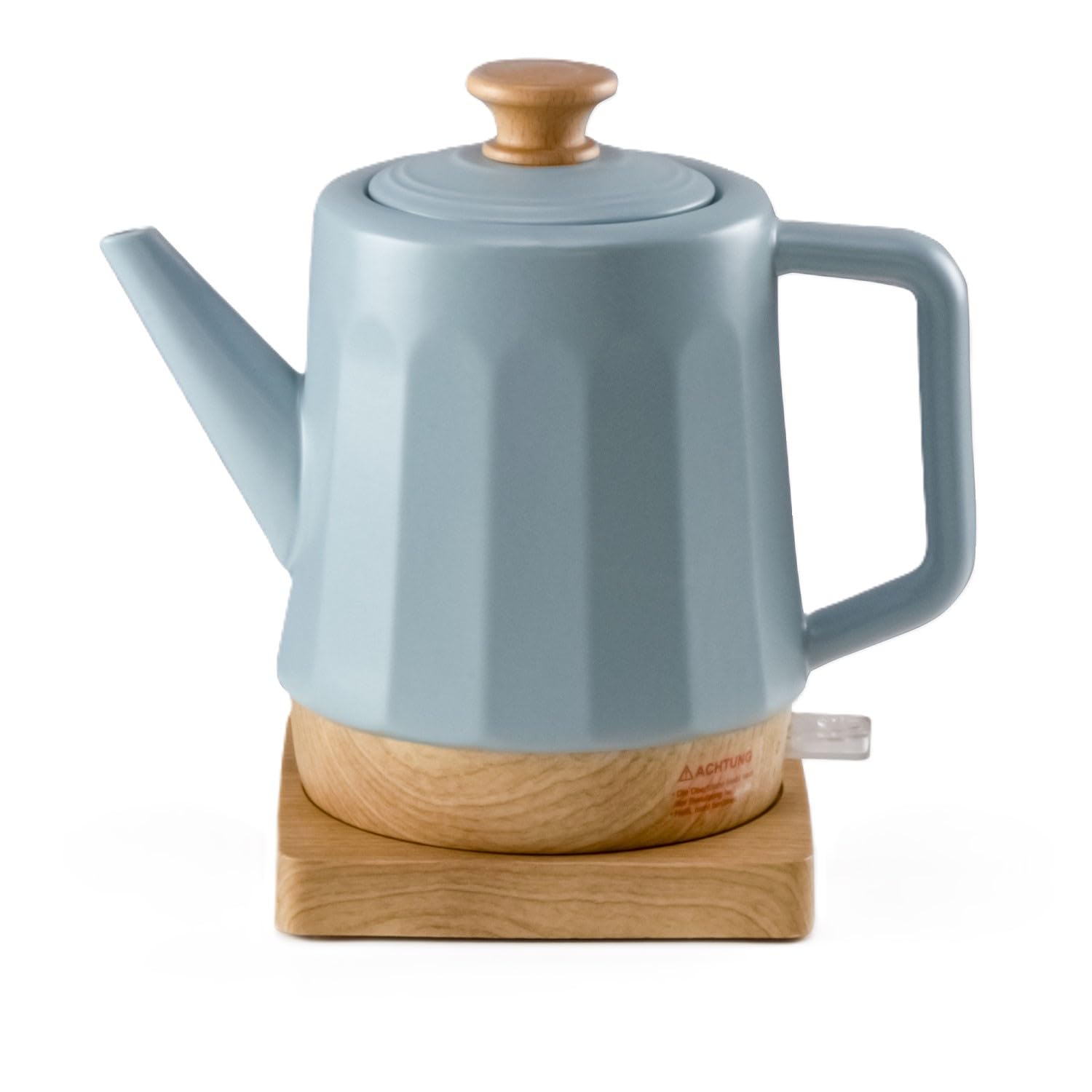 Elektrischer Wasserkocher aus Keramik, 1,5 Liter, abnehmbarer Deckel, Grau-Blau Modernes Design Harmonie, Teakettle ceramic 1500 W, grey, Deckel-Holzgriff,drehbare Basis, Öko-Design