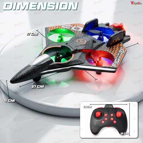 Image of VikriDA RC Fighter Jet Airplane with LED Lights and Smoke Effects - 360 Flip Stunt Flying Toy, Remote Control Aircraft for Kids & Boys