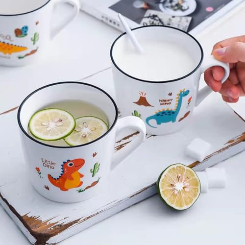 Image of Spooky Dinosaur Ceramic Mug for Kids - 350ml Cartoon Animal Water Cup for Milk, Juice, or Breakfast - Mug for Children - Perfect for Christmas, Birthdays & Special Occasions (Orange)