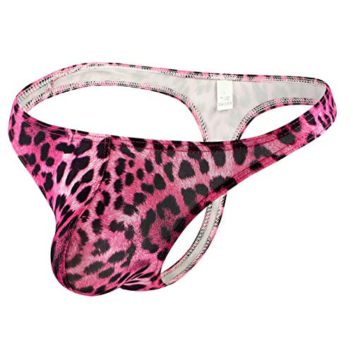 Ctreela Leopard Print G-String for Mens Bulge Enhancing T-Back Thong Low Rise Sexy Briefs Night Club Hot Underwear