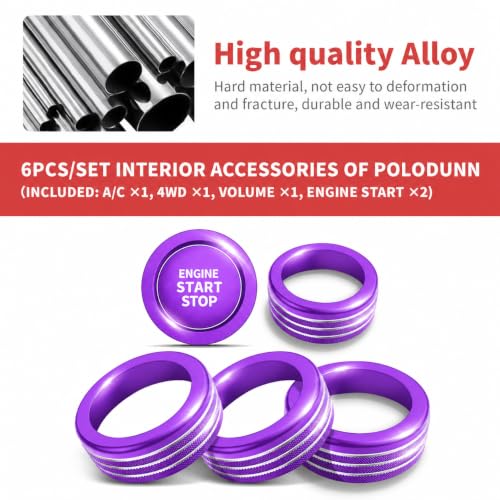 Image of for Toyota Tacoma 2024-2026 & 4Runner 2025-2026, 14-Inch Screen Aluminum Alloy Knob Cover Trim - Fits Push Start, AC, Volume & 4WD Gear Switch (Purple, 6-Piece Set)