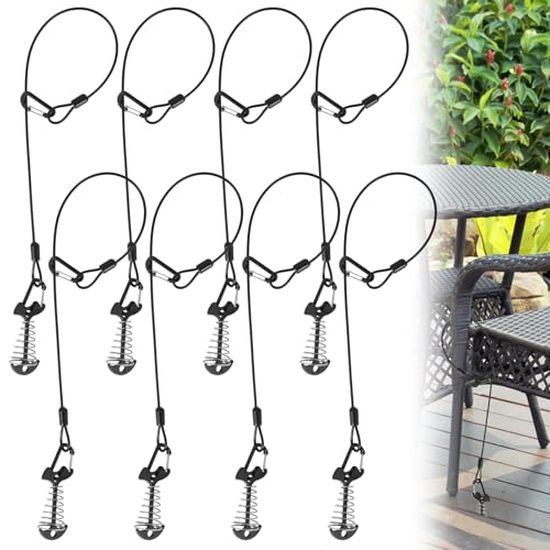 8 Set Strong Outdoor Furniture Deck Anchor Stainless Steel Deck or Dock Anchor for Gap Between Boards Marine Grade Fishbone Deck Anchor Pegs with Carabiner Cable for Relocate Chair Table Chaise