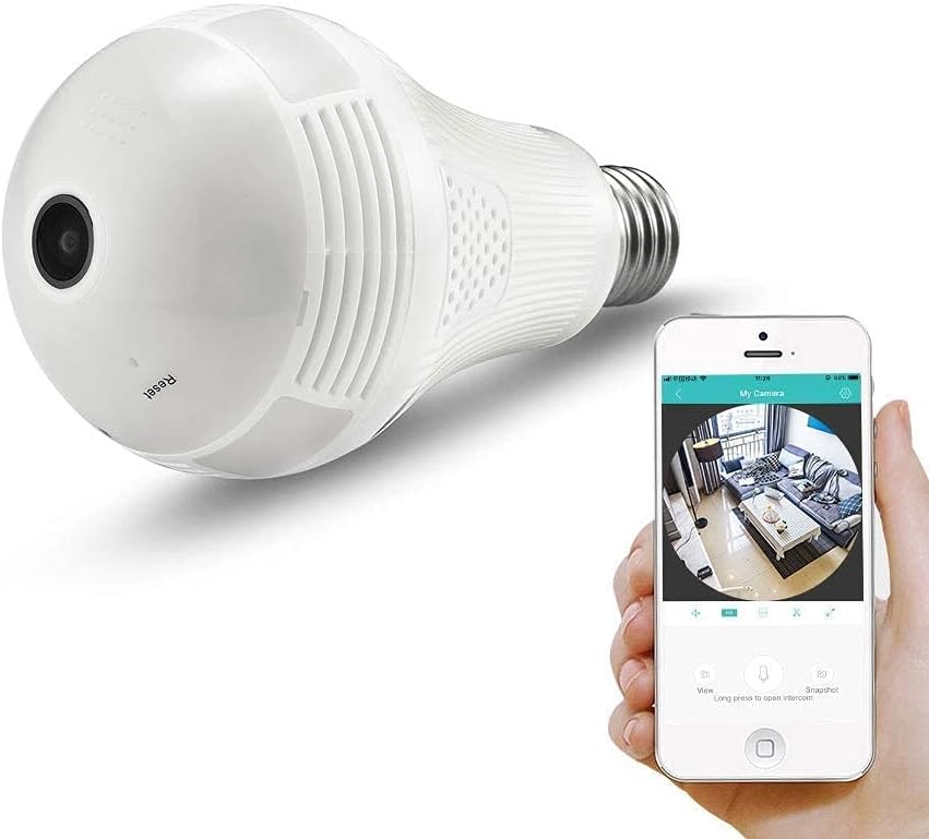 Bulb Camera WiFi Full HD Bulb Shape Fisheye 360° Panoramic Wireless WiFi IP CCTV Security Camera Night Vision (Bulb Camera-1)