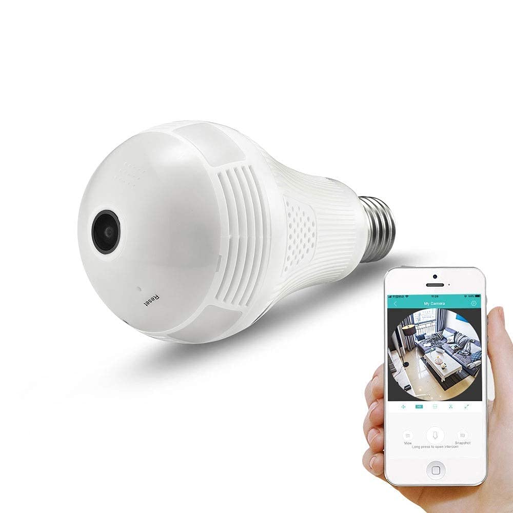 AgueMart 360° 1080P Full HD Security IP Wi-Fi Full HD Light Bulb CCTV Camera with Smart Motion Detection, Two Way Audio, Wi-Fi Mobile Connectivity, Night Vision