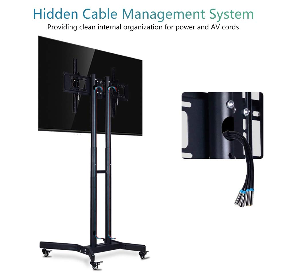 Meuble TV Cantilever pour TV 32" - 65", Support d'écran Pivotant Réglable en Hauteur avec roulettes et Gestion des Câbles - Vesa 600X400 Mm Supporte 45 Kg / 99 Lbs Beautiful Scenery