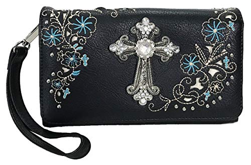 Rhinestone Cross Embroidered Floral Western Cross Wallet