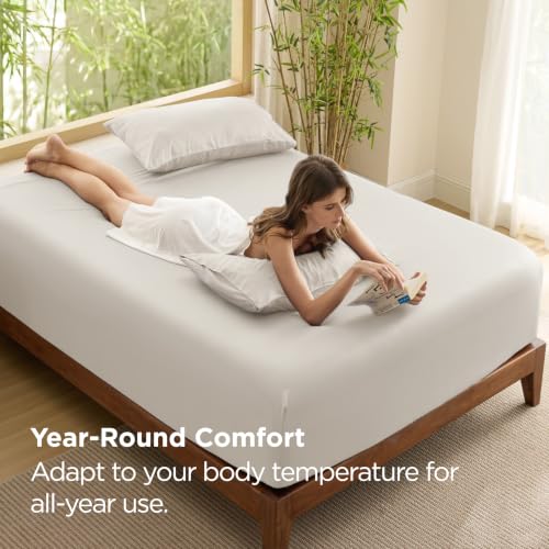 Image of Bedsure PureWoven Queen Fitted Sheet Qnly, 100% Rayon Derived from Bamboo