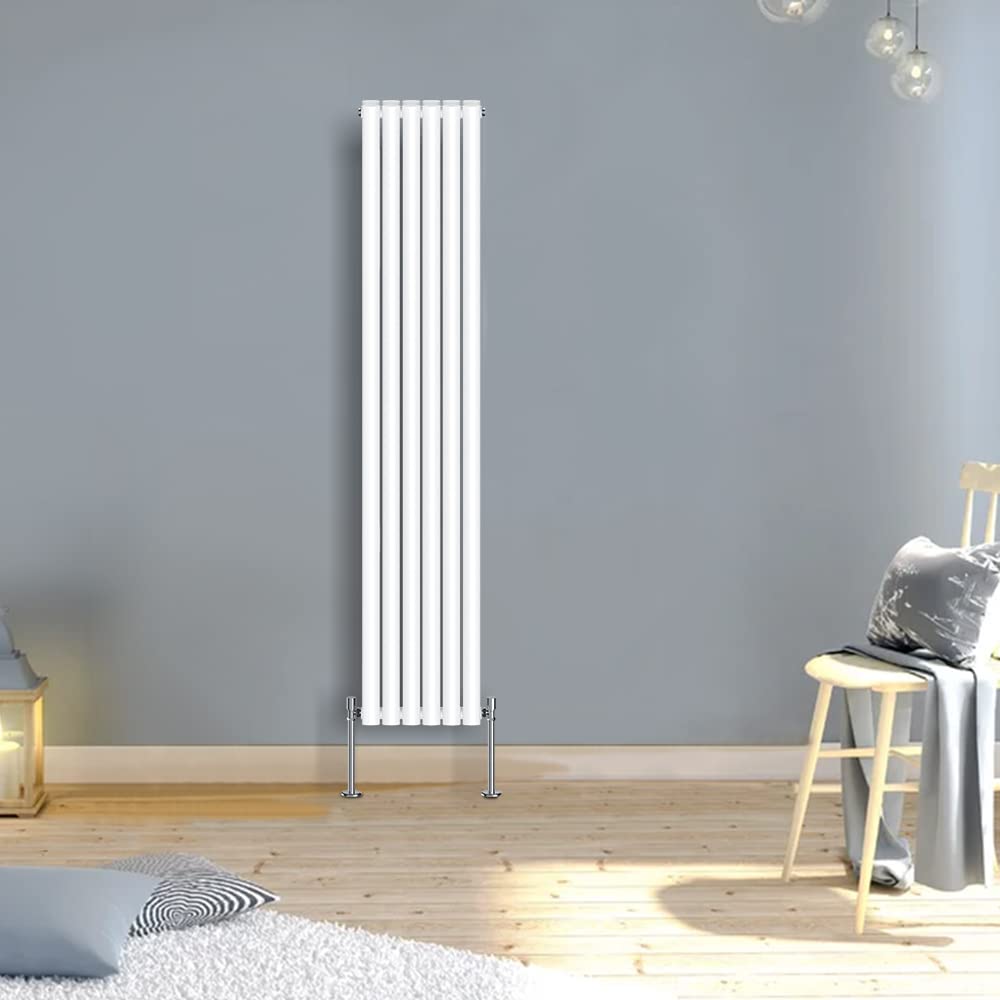 Warmehaus White Modern Vertical Upright Tall Double Oval Panel Radiator 1800X354mm