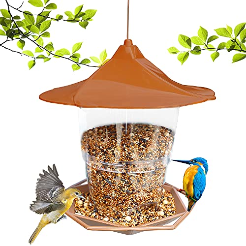 Hanging Wild Bird Feeder, 2.15lb Panorama Bird Feeder, Gazebo-Shaped Waterproof Plastic Wild Bird Feeder Hanging for Garden Patio Yard Outside Decoration, Brown