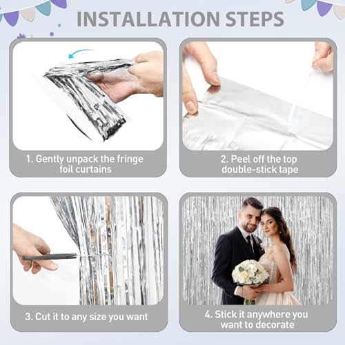 image for YEURFONTASY Silver Tinsel Backdrop Foil Fringe Curtains - 2 Packs Door