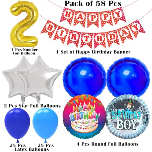 Image of Rozi Decoration 2nd Birthday Decoration for Boys Blue Theme Set of 58 Pcs | Gir Birthday Theme Decorations
