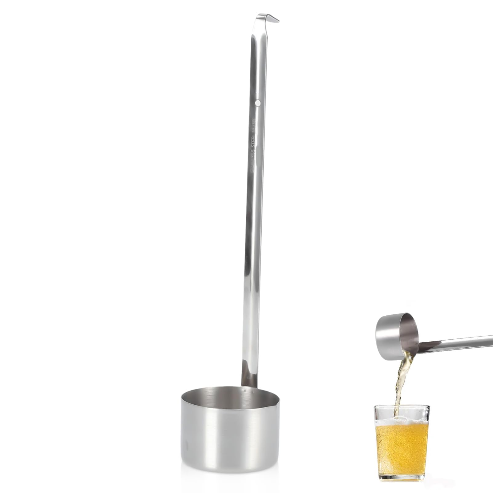Stainless Steel Serving Soup Ladle 250ml 13.98in Long Handle Stainless Steel Ladle with Hook,Ergonomic Grip Pouring Lip Serving Soup Wine Dipper Beer Pouring Spoon for Sauce Oil Vinegar