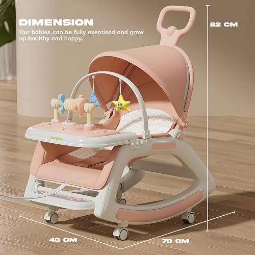 Image of Baybee 5 in 1 Baby Rocker for Babies | Portable Rocking Chair for Kids with Parent Handle, Multi Position Recline, Tray & Music | Baby Bouncers 0 to 3 Years Boys Girls (Pink)