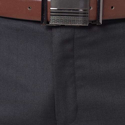 Image of Raymond Men's Slim Fit Mid Rise Structure Pattern Poly Viscose Blend Pleatless Formal Trouser