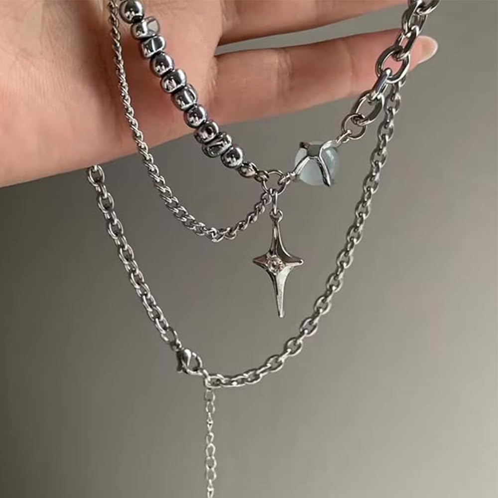 Generico Collana con ciondolo a stella irregolare, collana in acciaio inossidabile con stella argentata e pietra di luna, regalo personalizzato per uomo e donna