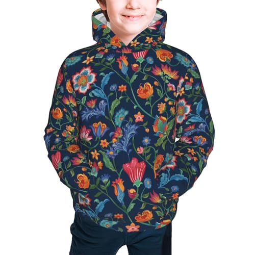 Vintage Embroidery Flowers Kid Hoodies Boys Sweatshirts Girls Pullover with Pocket3