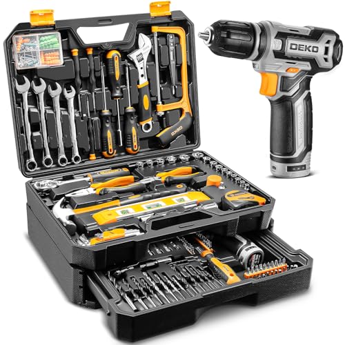 DEKO Caja Herramientas Completa Eléctricas 238 Piezas con 12V Taladro Eléctrico sin Cuerda, 10 mm Chuck sin Llave, Caja profesional de herramientas Domésticas de Bricolaje para Oficinas y Jardín