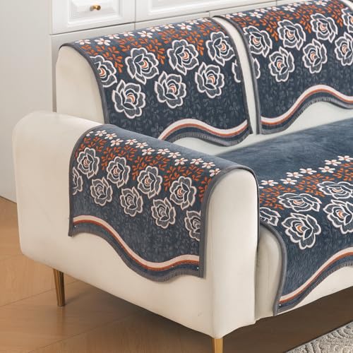 Image of HOKIPO Complete (Seat+Back+Arm) Sofa Mat Set for 3 Seater Sofa |Premium Chenille Sofa Covers with Curve Edges, 'Serene Curves Series' - Blossom Flower (IN-997+1002+1001 * 2 - D3)