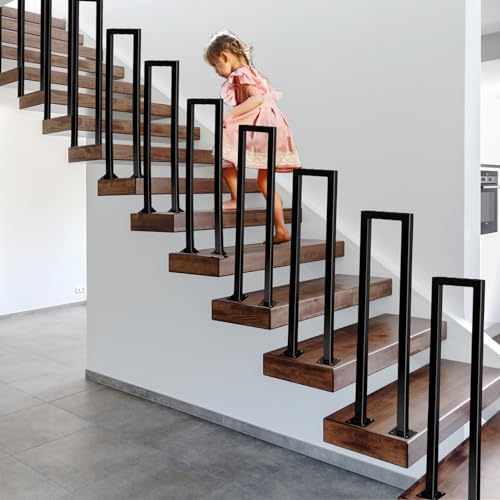 Barandilla para escaleras, interior y exterior, barandilla para escaleras en forma de U, pasamanos para escaleras (seguridad + decoración), color negro mate, moderno, para villas, balcones, pasillos,