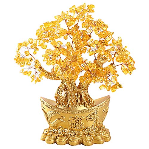 Feng Shui Feng Shui Yuan Bao Natural Yellow Quartz Crystal Money Tree Bonsai Style Decoration for Wealth and Luck (Yellow 5)