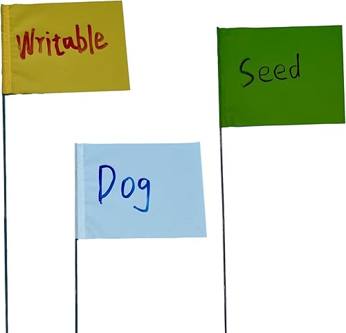 Miniatura 6 de JIZHGRAD Banderas marcadoras de 4 x 5 x 15 pulgadas, banderas de césped, valla invisible, banderas de topografía, banderas de paisaje, banderas de