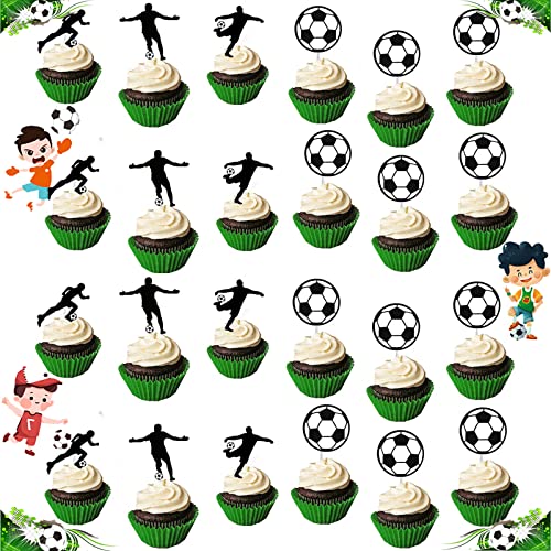 dcas 36-Stück Fußball-Cupcake-Toppern, Sport-Party-Dekorationen, Fußballfiguren Kuchen Toppers, Fußball Party Dekoration, Geeignet für Geburtstagsfeier-Dekoration, Babyparty, Kuchendekoration Cover
