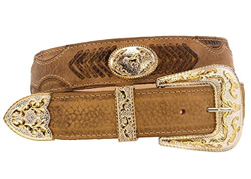 El Presidente Mens Sand Horse Concho Leather Cowboy Belt Removable Buckle