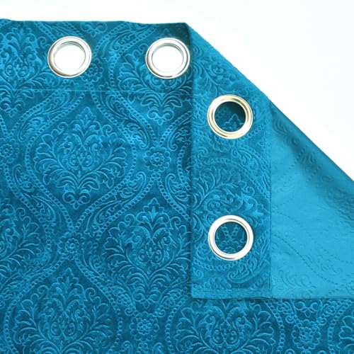 Image of Fabrilia Velvet Eyelet Door Curtain 9 feet Long for Living Room /Bedroom, Aqua, Pack of 1 Piece