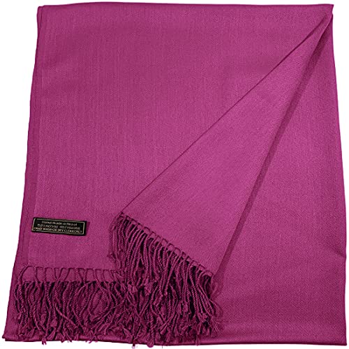 CJ Apparel Fuchsia Purple Solid Color Tassels Design Nepalese Shawl Seconds Scarf Wrap Stole Throw Head Wrap Pashmina Hand Made in Nepal New3