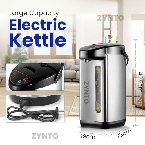 Image of ZYNTO Electric Water Kettle 8 Liter Kettle with Temperature Settings, Safety Lock, Stainless Steel, Automatic Shut-Off And Dry-Boil Protection, Rapid Heating For Tea, Coffee.