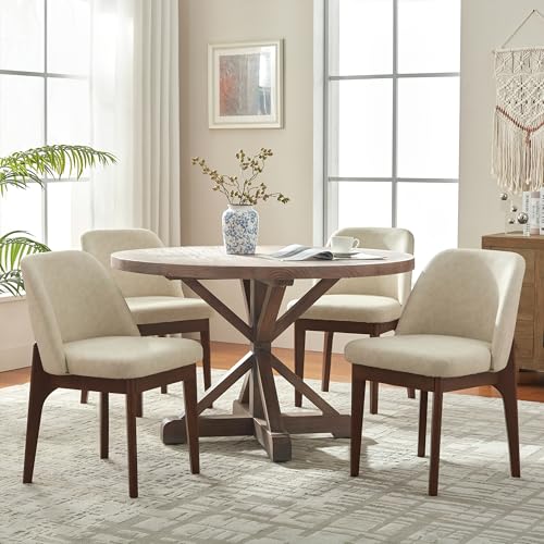 VKNOW Modern Dining Chairs Set of 4, Faux Leather Kitchen Chairs with Wood Legs, Upholstered Side...