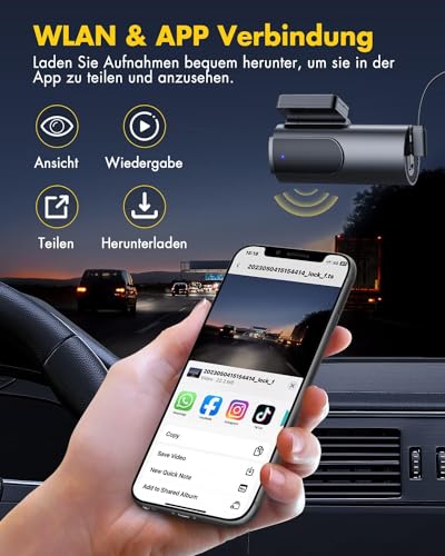 GKU Dashcam Auto Vorne Hinten 4K/2.5K,WiFi Dash Cam mit 64GB SD Karte,Auto Kamera Super Nachtsicht,WDR,170° Weitwinkel,G-Sensor,Loop-Aufnahme, APP Steuerung,24Std.... – Bild 4
