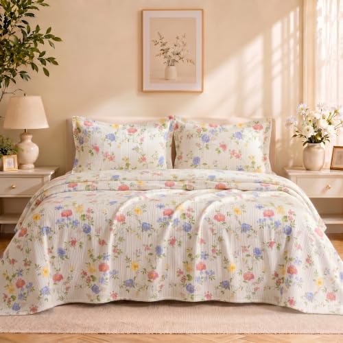 Image of SANMARINO Cloud Cotton 210 TC King Size Bedsheet with 2Pillow Covers | Ultra Soft & Breathable | Floral Design Bedding Set | Hotel-Quality Comfort for a Luxurious Sleep | 270 x 250 cm | Pastel Garden