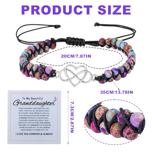 Bracelet for Granddaughter, Purple Alloy Forever Love Granddaughter Jewelry from Grandma Double Layer Bead Granddaughter Bracelet Adjustable Bracelet for Granddaughter2