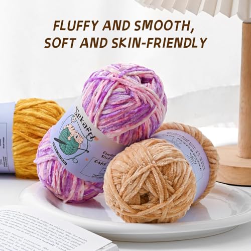Image of 3 Pack of 300g (590yds) Fuzzy Chenille Yarn for Crocheting,Fluffy Amigurumi Crochet Yarn for DIY Craft /Hat /Clothes, Soft Velvet Baby Blanket Yarns(3 Light Green)