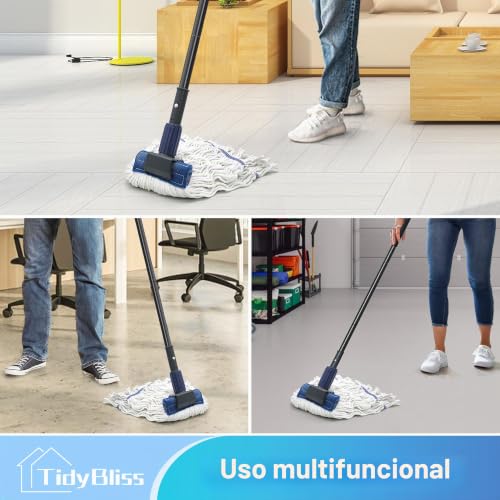 Miniatura 4 de Tidybliss Mopa Fregona Industrial, Mopas De Limpieza De Suelos Con Manija Extra Larga De 146 Cm, Profesional Para Limpieza En Seco Y Humedo De Suelos De Madera, Cemento, Azulejos Azul