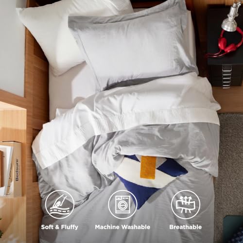 Image of Bedsure Prewashed Twin Duvet Cover, Cotton-Like Bedding Set, Light Grey | Ultra Soft, Relaxed Texture, Twin XL Breathable Comfort, Hidden Zipper, 8 Corner Ties, Easy Care, OEKO-TEX, Year-Round Use